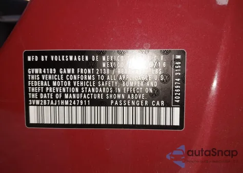 2017 Volkswagen Jetta 1.4T S из США, поврежденный, VIN 3VW2B7AJ1HM247911